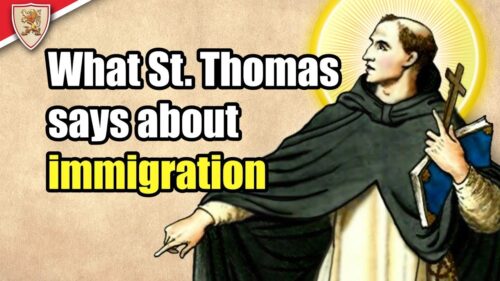 Everyone can agree: We have a burning immigration crisis in America. Never have so many crossed the border illegally, and never has the government appeared so unwilling to resolve the problem.

As the immigration debate continues, many think that the Catholic Church’s position is one of unconditional charity: no limits, no walls, and no borders. But is that really the case? What does the Bible say about immigration? What does Saint Thomas Aquinas say? Can a medieval Saint
solve a modern problem? Well, he does. In his masterpiece, the Summa Theologica, Saint Thomas has gems of wisdom that apply to the national immigration policy debate today.

Saint Thomas says: “Man’s relations with foreigners are twofold: peaceful, and hostile: and in directing both kinds of relation the Law contained suitable precepts.” Saint Thomas affirms that not all immigrants are equal. Every nation has the right to decide which immigrants are beneficial, that is, “peaceful,” to the common good. As a matter of self- defense, the State can reject criminals, traitors, enemies and others who it deems harmful to its citizens. The second thing he affirms is that the manner of dealing with immigration is determined by law in the cases of both beneficial and “hostile” immigration. The State has the right and duty to apply its law.

Saint Thomas continues: “For the Jews were offered three opportunities of peaceful relations with foreigners. First, when foreigners passed through their land as travelers. Secondly, when they came to dwell in their land as newcomers. And in both these respects the Law made kind provision in its precepts: for it is written, ‘Thou shalt not molest a stranger’” (Exodus 22:21).

Saint Thomas says: “Thirdly, when any foreigners wished to be admitted entirely to their fellowship and mode of worship. With regard to these a certain order was observed. For they were not at once admitted to citizenship: just as it was law with some nations that no one was
deemed a citizen except after two or three generations, as the Philosopher says (Polit. iii, 1).”

Saint Thomas continues: “The reason for this was that if foreigners were allowed to meddle with the affairs of a nation as soon as they settled down in its midst, many dangers might occur, since the foreigners not yet having the common good firmly at heart might attempt something hurtful to the people.”

These are some of the thoughts of Saint Thomas Aquinas on immigration based on biblical principles. It’s clear that good immigration policy has two things in mind: First, the nation’s unity; and second, the common good.

Immigration should have as its goal integration, not disintegration or segregation. Good immigrants not only desire benefits but they assume the responsibilities of joining into the full fellowship of the nation. By becoming a citizen, a person becomes part of a broader family and not just a shareholder with short-term self-interest.

Saint Thomas teaches that immigration must have the common good in mind; it cannot destroy or overwhelm a nation.This explains why so many Americans are uneasy with the flood of mass immigration, flawed catch and release policies, and porous borders. Such bad policy destroys common points of unity and overwhelms the ability of a society to absorb new elements organically into a unified culture. The common good is no longer considered.

A proportional immigration can be healthy for society because it injects new life and qualities into a social body. But when it loses that proportion and undermines the purpose of the State, it threatens the well-being of the nation. We should follow the advice of Saint Thomas Aquinas. The nation must practice justice and charity towards all, including foreigners, but it must above all safeguard the common good and its unity. Without that, no country can long endure.

#Catholic #immigration #policy

Site:  https://www.tfpstudentaction.org/
Instagram: https://www.instagram.com/tfpstudentaction/
Facebook: https://www.facebook.com/TFPStudentAction
Twitter: https://twitter.com/tfpsa

Picture Attribution:

Picture: “Groups of figures outside the Damascus gate, Jerusalem. Colo Wellcome”
By Louis Haghe after David Roberts, 1842 
Wikimedia Commons: https://commons.wikimedia.org/wiki/File:Groups_of_figures_outside_the_Damascus_gate,_Jerusalem._Colo_Wellcome_V0049393.jpg 
CC By 4.0 Deed: https://creativecommons.org/licenses/by/4.0/ 
(added: crop, opacity, saturation) 

Music Attributions: 

"Earth Prelude" Kevin MacLeod (incompetech.com)
Licensed under Creative Commons: By Attribution 4.0 License
http://creativecommons.org/licenses/by/4.0/ 

"With Regards" Kevin MacLeod (incompetech.com)
Licensed under Creative Commons: By Attribution 4.0 License
http://creativecommons.org/licenses/by/4.0/  

"Peaceful Desolation" Kevin MacLeod (incompetech.com)
Licensed under Creative Commons: By Attribution 4.0 License
http://creativecommons.org/licenses/by/4.0/